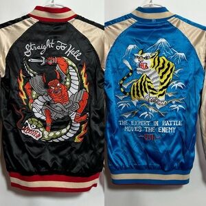 💙🖤❤️ vintage style embroidered reversible jacket by straight to hell. Size XXS